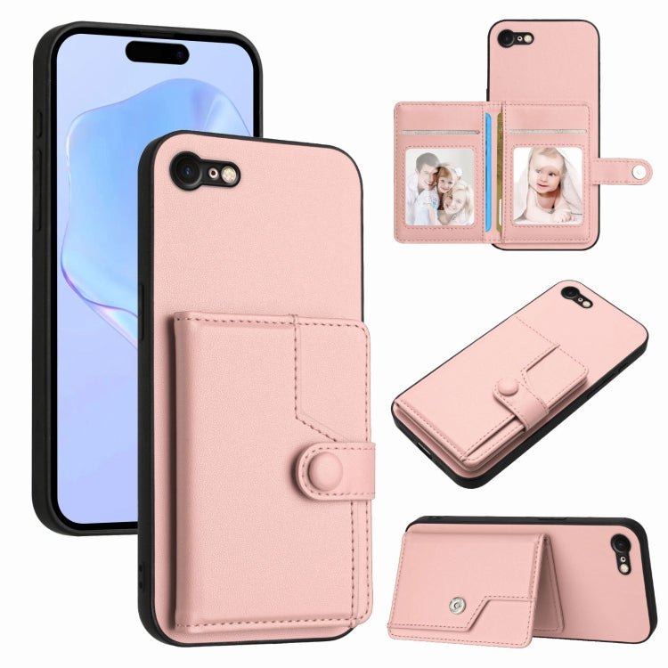 غطاء هاتف محفظة بطاقات بزر مع حماية RFID ضد السرقة، لهواتف iPhone SE 2022 / 2020، iPhone 13 Pro Max، iPhone 13 Pro، iPhone 13، iPhone 13 mini، iPhone 12، iPhone 12 Pro Max، iPhone 12 Pro