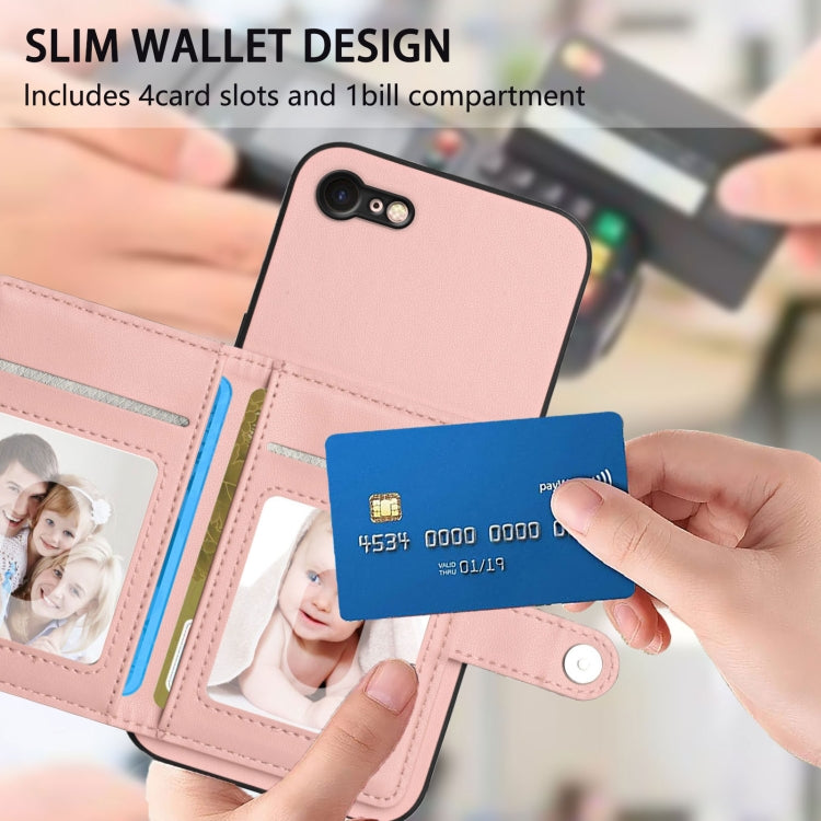 غطاء هاتف محفظة بطاقات بزر مع حماية RFID ضد السرقة، لهواتف iPhone SE 2022 / 2020، iPhone 13 Pro Max، iPhone 13 Pro، iPhone 13، iPhone 13 mini، iPhone 12، iPhone 12 Pro Max، iPhone 12 Pro