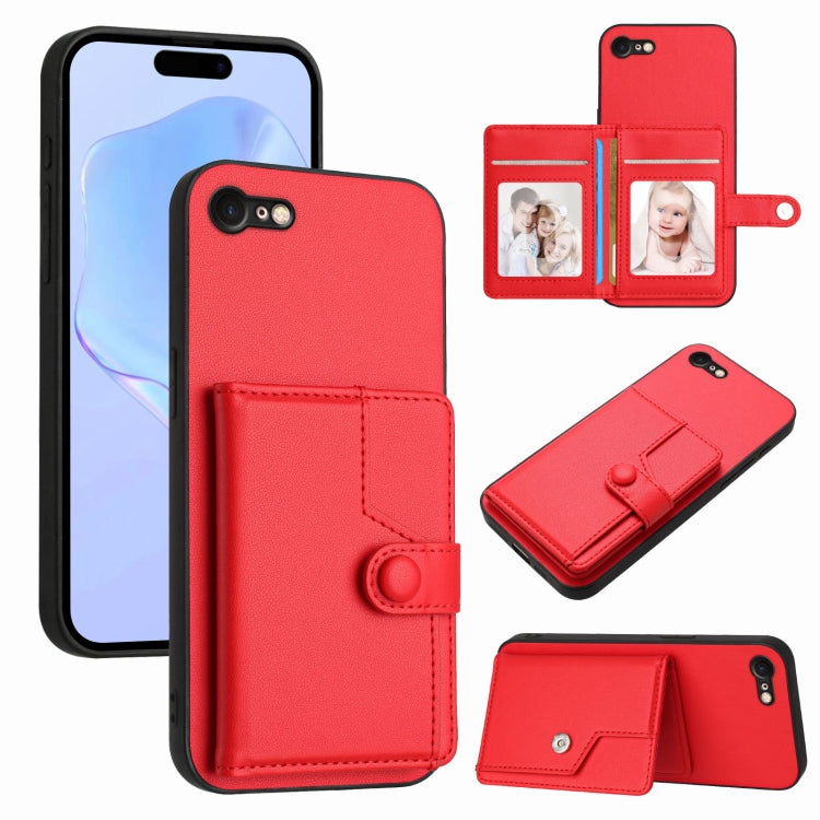 غطاء هاتف محفظة بطاقات بزر مع حماية RFID ضد السرقة، لهواتف iPhone SE 2022 / 2020، iPhone 13 Pro Max، iPhone 13 Pro، iPhone 13، iPhone 13 mini، iPhone 12، iPhone 12 Pro Max، iPhone 12 Pro