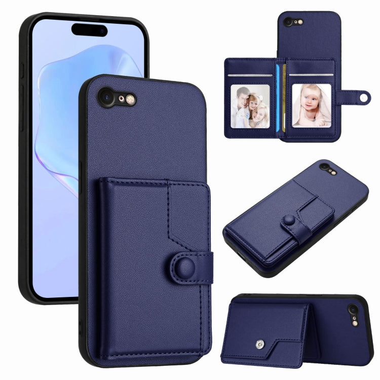 غطاء هاتف محفظة بطاقات بزر مع حماية RFID ضد السرقة، لهواتف iPhone SE 2022 / 2020، iPhone 13 Pro Max، iPhone 13 Pro، iPhone 13، iPhone 13 mini، iPhone 12، iPhone 12 Pro Max، iPhone 12 Pro