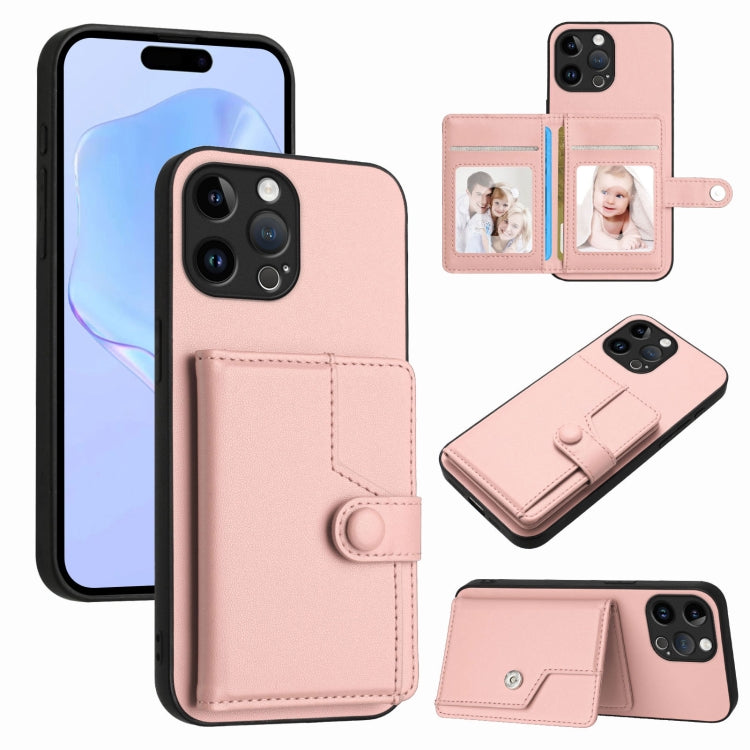 غطاء هاتف محفظة بطاقات بزر مع حماية RFID ضد السرقة، لهواتف iPhone SE 2022 / 2020، iPhone 13 Pro Max، iPhone 13 Pro، iPhone 13، iPhone 13 mini، iPhone 12، iPhone 12 Pro Max، iPhone 12 Pro