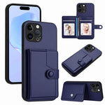 غطاء هاتف محفظة بطاقات بزر مع حماية RFID ضد السرقة، لهواتف iPhone SE 2022 / 2020، iPhone 13 Pro Max، iPhone 13 Pro، iPhone 13، iPhone 13 mini، iPhone 12، iPhone 12 Pro Max، iPhone 12 Pro