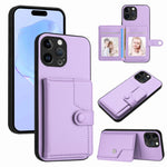 غطاء هاتف محفظة بطاقات بزر مع حماية RFID ضد السرقة، لهواتف iPhone SE 2022 / 2020، iPhone 13 Pro Max، iPhone 13 Pro، iPhone 13، iPhone 13 mini، iPhone 12، iPhone 12 Pro Max، iPhone 12 Pro