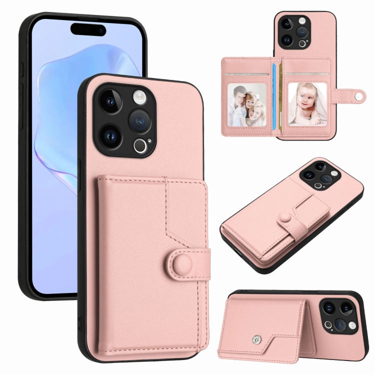 غطاء هاتف محفظة بطاقات بزر مع حماية RFID ضد السرقة، لهواتف iPhone SE 2022 / 2020، iPhone 13 Pro Max، iPhone 13 Pro، iPhone 13، iPhone 13 mini، iPhone 12، iPhone 12 Pro Max، iPhone 12 Pro