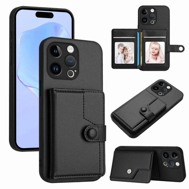 غطاء هاتف محفظة بطاقات بزر مع حماية RFID ضد السرقة، لهواتف iPhone SE 2022 / 2020، iPhone 13 Pro Max، iPhone 13 Pro، iPhone 13، iPhone 13 mini، iPhone 12، iPhone 12 Pro Max، iPhone 12 Pro