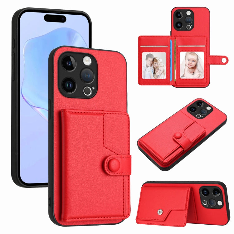 غطاء هاتف محفظة بطاقات بزر مع حماية RFID ضد السرقة، لهواتف iPhone SE 2022 / 2020، iPhone 13 Pro Max، iPhone 13 Pro، iPhone 13، iPhone 13 mini، iPhone 12، iPhone 12 Pro Max، iPhone 12 Pro