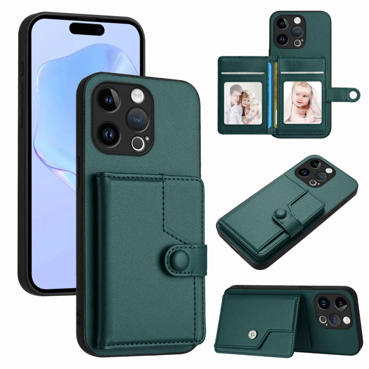غطاء هاتف محفظة بطاقات بزر مع حماية RFID ضد السرقة، لهواتف iPhone SE 2022 / 2020، iPhone 13 Pro Max، iPhone 13 Pro، iPhone 13، iPhone 13 mini، iPhone 12، iPhone 12 Pro Max، iPhone 12 Pro