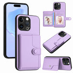 غطاء هاتف محفظة بطاقات بزر مع حماية RFID ضد السرقة، لهواتف iPhone SE 2022 / 2020، iPhone 13 Pro Max، iPhone 13 Pro، iPhone 13، iPhone 13 mini، iPhone 12، iPhone 12 Pro Max، iPhone 12 Pro