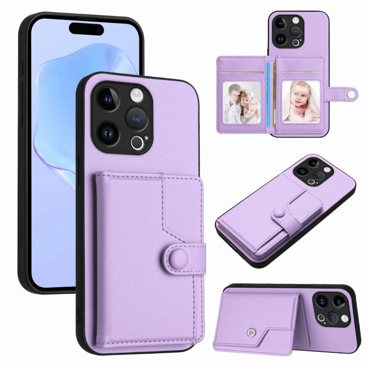 غطاء هاتف محفظة بطاقات بزر مع حماية RFID ضد السرقة، لهواتف iPhone SE 2022 / 2020، iPhone 13 Pro Max، iPhone 13 Pro، iPhone 13، iPhone 13 mini، iPhone 12، iPhone 12 Pro Max، iPhone 12 Pro