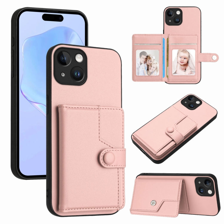 غطاء هاتف محفظة بطاقات بزر مع حماية RFID ضد السرقة، لهواتف iPhone SE 2022 / 2020، iPhone 13 Pro Max، iPhone 13 Pro، iPhone 13، iPhone 13 mini، iPhone 12، iPhone 12 Pro Max، iPhone 12 Pro