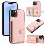 غطاء هاتف محفظة بطاقات بزر مع حماية RFID ضد السرقة، لهواتف iPhone SE 2022 / 2020، iPhone 13 Pro Max، iPhone 13 Pro، iPhone 13، iPhone 13 mini، iPhone 12، iPhone 12 Pro Max، iPhone 12 Pro