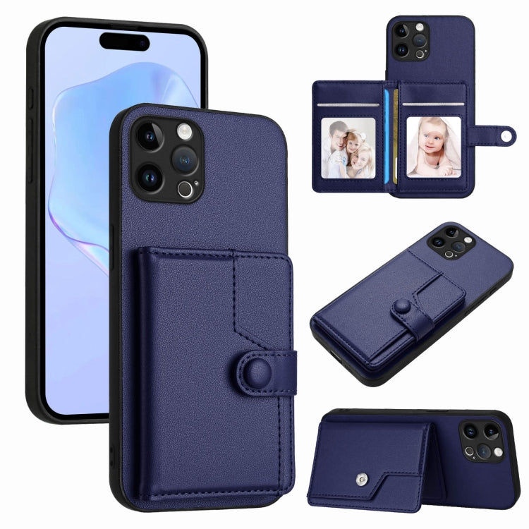 غطاء هاتف محفظة بطاقات بزر مع حماية RFID ضد السرقة، لهواتف iPhone SE 2022 / 2020، iPhone 13 Pro Max، iPhone 13 Pro، iPhone 13، iPhone 13 mini، iPhone 12، iPhone 12 Pro Max، iPhone 12 Pro
