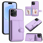 غطاء هاتف محفظة بطاقات بزر مع حماية RFID ضد السرقة، لهواتف iPhone SE 2022 / 2020، iPhone 13 Pro Max، iPhone 13 Pro، iPhone 13، iPhone 13 mini، iPhone 12، iPhone 12 Pro Max، iPhone 12 Pro