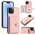 غطاء هاتف محفظة بطاقات بزر مع حماية RFID ضد السرقة، لهواتف iPhone SE 2022 / 2020، iPhone 13 Pro Max، iPhone 13 Pro، iPhone 13، iPhone 13 mini، iPhone 12، iPhone 12 Pro Max، iPhone 12 Pro