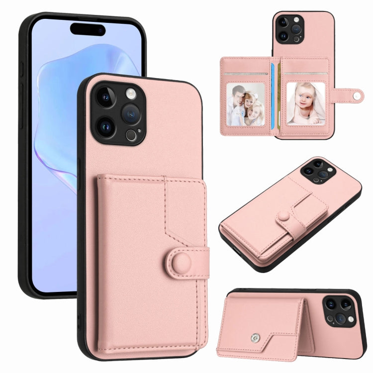 غطاء هاتف محفظة بطاقات بزر مع حماية RFID ضد السرقة، لهواتف iPhone SE 2022 / 2020، iPhone 13 Pro Max، iPhone 13 Pro، iPhone 13، iPhone 13 mini، iPhone 12، iPhone 12 Pro Max، iPhone 12 Pro