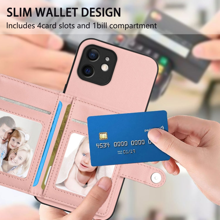 غطاء هاتف محفظة بطاقات بزر مع حماية RFID ضد السرقة، لهواتف iPhone 12 mini، iPhone 11 Pro Max، iPhone 11، iPhone 11 Pro، iPhone XS / X، iPhone XR، iPhone XS Max، iPhone 8 Plus / 7 Plus