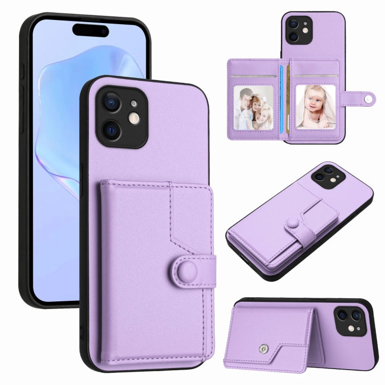 غطاء هاتف محفظة بطاقات بزر مع حماية RFID ضد السرقة، لهواتف iPhone 12 mini، iPhone 11 Pro Max، iPhone 11، iPhone 11 Pro، iPhone XS / X، iPhone XR، iPhone XS Max، iPhone 8 Plus / 7 Plus