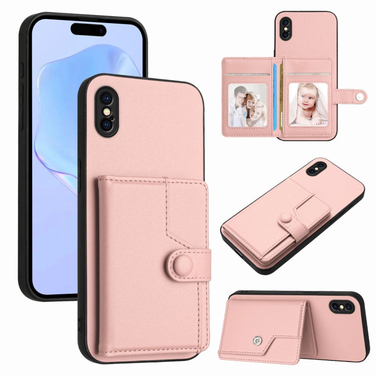 غطاء هاتف محفظة بطاقات بزر مع حماية RFID ضد السرقة، لهواتف iPhone 12 mini، iPhone 11 Pro Max، iPhone 11، iPhone 11 Pro، iPhone XS / X، iPhone XR، iPhone XS Max، iPhone 8 Plus / 7 Plus