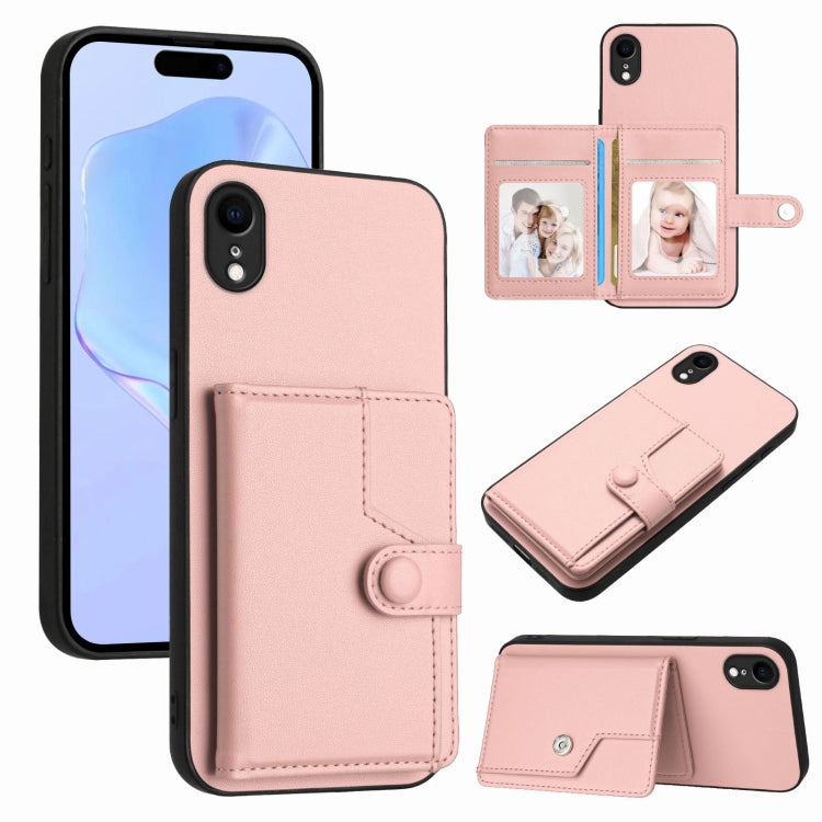 غطاء هاتف محفظة بطاقات بزر مع حماية RFID ضد السرقة، لهواتف iPhone 12 mini، iPhone 11 Pro Max، iPhone 11، iPhone 11 Pro، iPhone XS / X، iPhone XR، iPhone XS Max، iPhone 8 Plus / 7 Plus