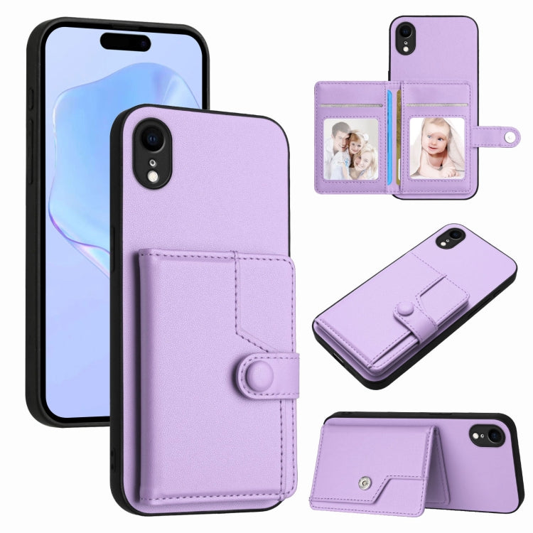 غطاء هاتف محفظة بطاقات بزر مع حماية RFID ضد السرقة، لهواتف iPhone 12 mini، iPhone 11 Pro Max، iPhone 11، iPhone 11 Pro، iPhone XS / X، iPhone XR، iPhone XS Max، iPhone 8 Plus / 7 Plus