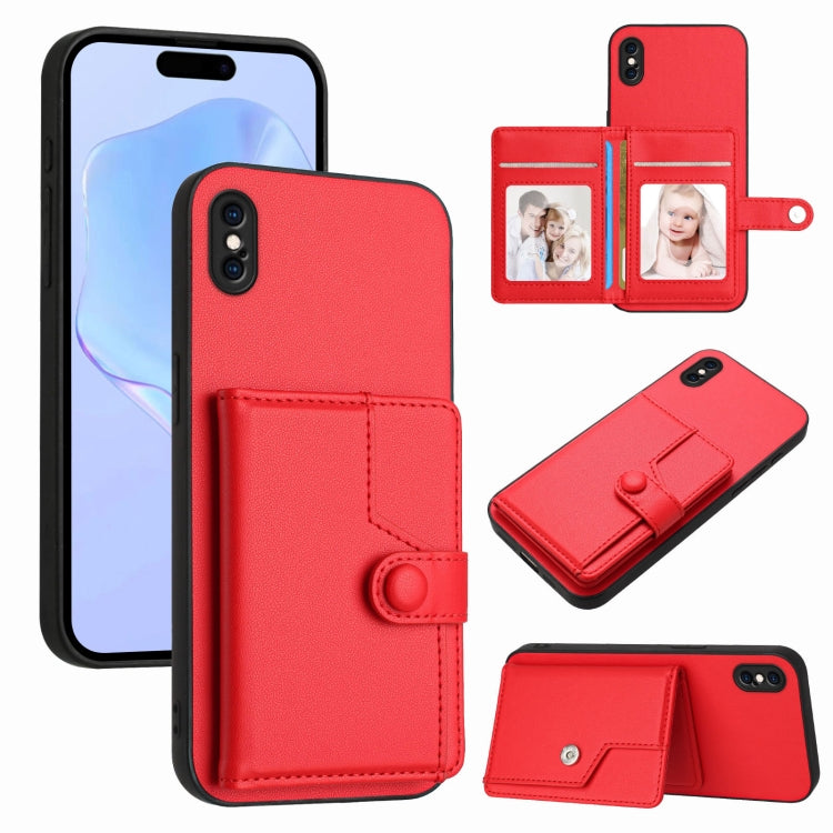 غطاء هاتف محفظة بطاقات بزر مع حماية RFID ضد السرقة، لهواتف iPhone 12 mini، iPhone 11 Pro Max، iPhone 11، iPhone 11 Pro، iPhone XS / X، iPhone XR، iPhone XS Max، iPhone 8 Plus / 7 Plus