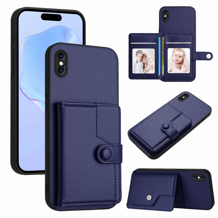 غطاء هاتف محفظة بطاقات بزر مع حماية RFID ضد السرقة، لهواتف iPhone 12 mini، iPhone 11 Pro Max، iPhone 11، iPhone 11 Pro، iPhone XS / X، iPhone XR، iPhone XS Max، iPhone 8 Plus / 7 Plus