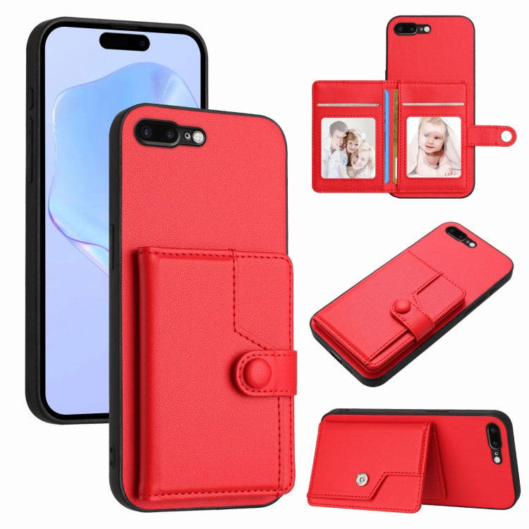 غطاء هاتف محفظة بطاقات بزر مع حماية RFID ضد السرقة، لهواتف iPhone 12 mini، iPhone 11 Pro Max، iPhone 11، iPhone 11 Pro، iPhone XS / X، iPhone XR، iPhone XS Max، iPhone 8 Plus / 7 Plus