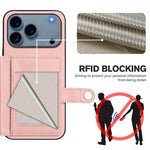 غطاء هاتف محفظة بطاقات بزر مع حماية RFID ضد السرقة، لهواتف iPhone 17 Pro Max، iPhone 17 Pro، iPhone 17، iPhone Air، iPhone 16 Pro Max، iPhone 16 Pro، iPhone 16 Plus، iPhone 16