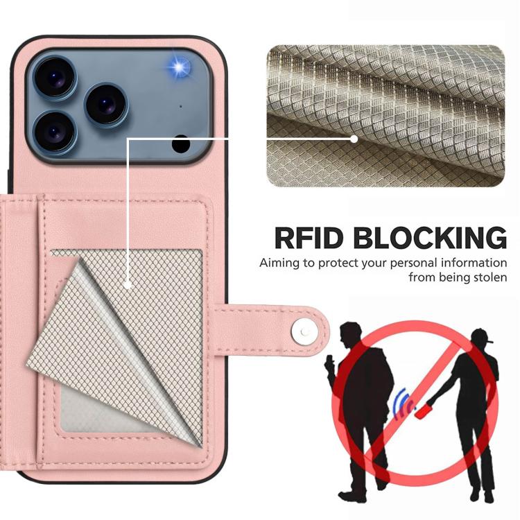 غطاء هاتف محفظة بطاقات بزر مع حماية RFID ضد السرقة، لهواتف iPhone 17 Pro Max، iPhone 17 Pro، iPhone 17، iPhone Air، iPhone 16 Pro Max، iPhone 16 Pro، iPhone 16 Plus، iPhone 16