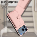 غطاء هاتف محفظة بطاقات بزر مع حماية RFID ضد السرقة، لهواتف iPhone 17 Pro Max، iPhone 17 Pro، iPhone 17، iPhone Air، iPhone 16 Pro Max، iPhone 16 Pro، iPhone 16 Plus، iPhone 16