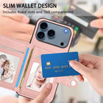 غطاء هاتف محفظة بطاقات بزر مع حماية RFID ضد السرقة، لهواتف iPhone 17 Pro Max، iPhone 17 Pro، iPhone 17، iPhone Air، iPhone 16 Pro Max، iPhone 16 Pro، iPhone 16 Plus، iPhone 16