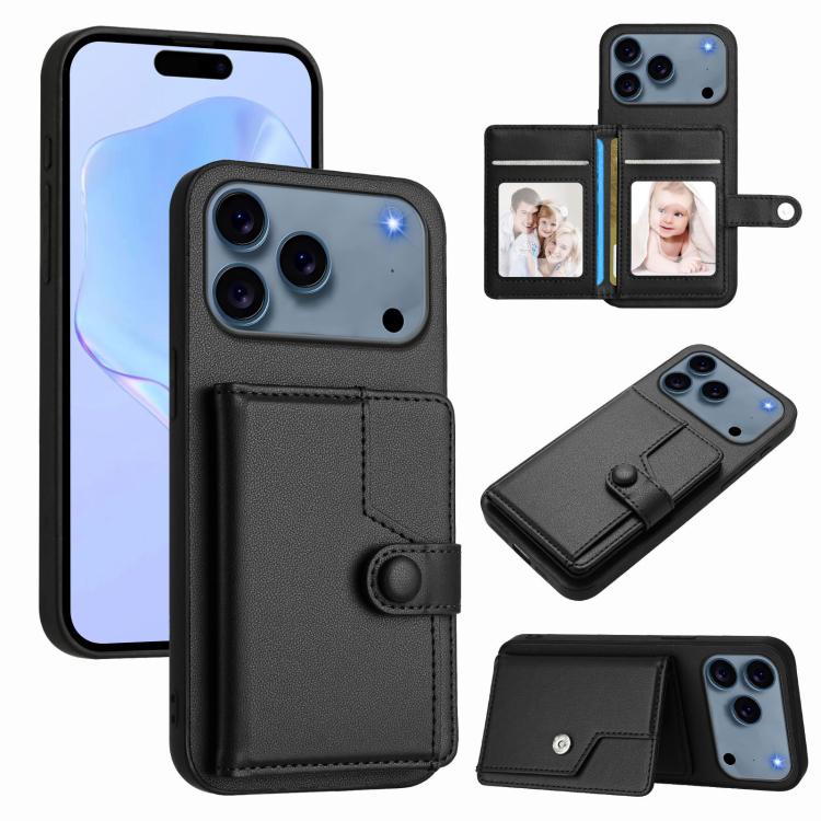 غطاء هاتف محفظة بطاقات بزر مع حماية RFID ضد السرقة، لهواتف iPhone 17 Pro Max، iPhone 17 Pro، iPhone 17، iPhone Air، iPhone 16 Pro Max، iPhone 16 Pro، iPhone 16 Plus، iPhone 16