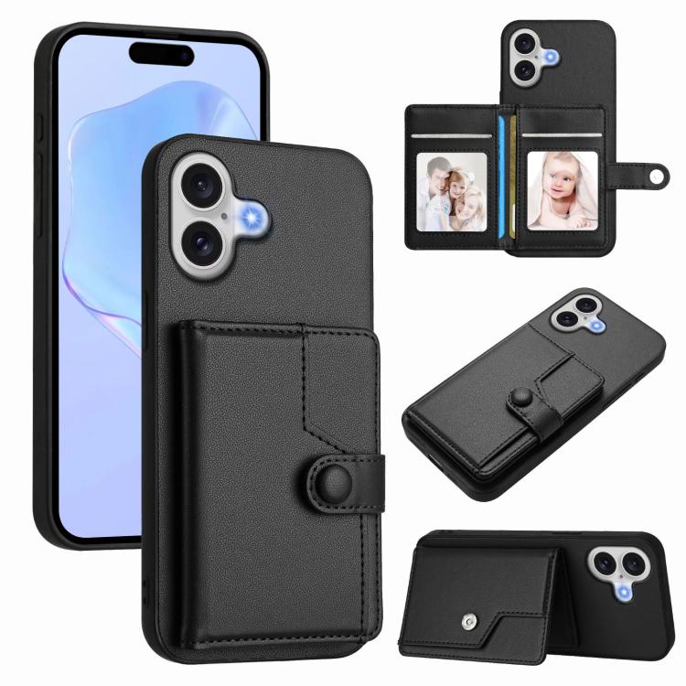 غطاء هاتف محفظة بطاقات بزر مع حماية RFID ضد السرقة، لهواتف iPhone 17 Pro Max، iPhone 17 Pro، iPhone 17، iPhone Air، iPhone 16 Pro Max، iPhone 16 Pro، iPhone 16 Plus، iPhone 16