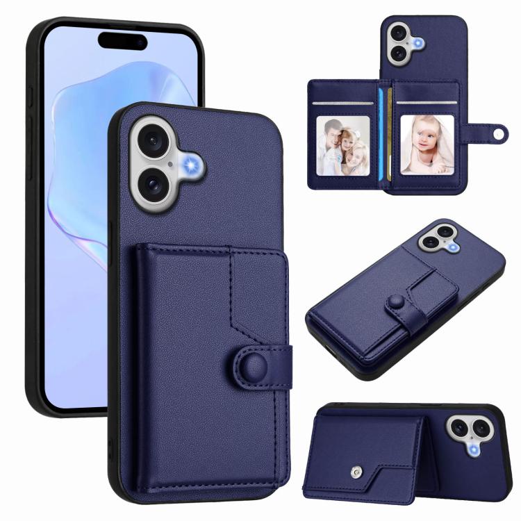 غطاء هاتف محفظة بطاقات بزر مع حماية RFID ضد السرقة، لهواتف iPhone 17 Pro Max، iPhone 17 Pro، iPhone 17، iPhone Air، iPhone 16 Pro Max، iPhone 16 Pro، iPhone 16 Plus، iPhone 16