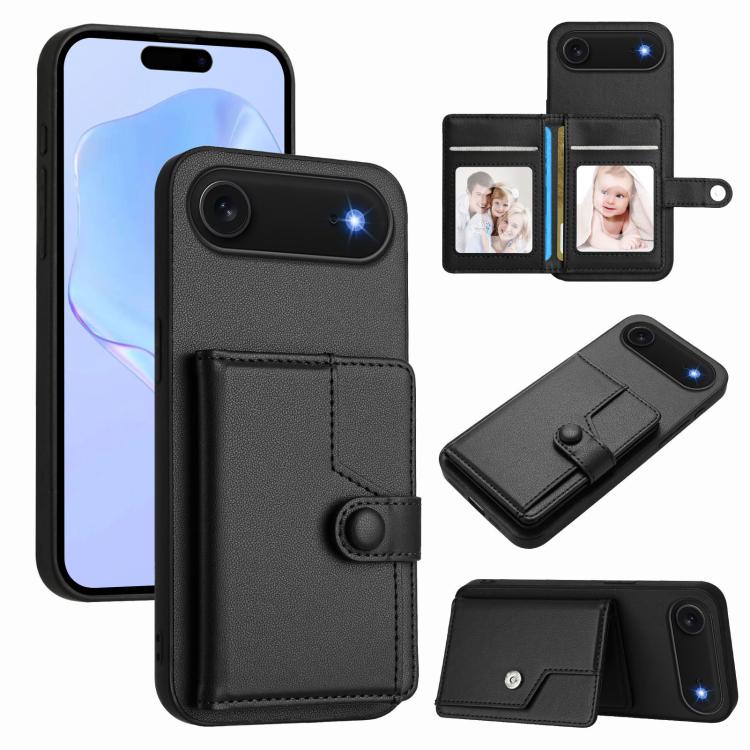غطاء هاتف محفظة بطاقات بزر مع حماية RFID ضد السرقة، لهواتف iPhone 17 Pro Max، iPhone 17 Pro، iPhone 17، iPhone Air، iPhone 16 Pro Max، iPhone 16 Pro، iPhone 16 Plus، iPhone 16