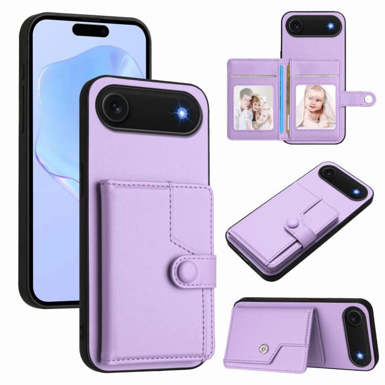 غطاء هاتف محفظة بطاقات بزر مع حماية RFID ضد السرقة، لهواتف iPhone 17 Pro Max، iPhone 17 Pro، iPhone 17، iPhone Air، iPhone 16 Pro Max، iPhone 16 Pro، iPhone 16 Plus، iPhone 16