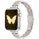 سوار ساعة معدني نحيف مع إبزيم مطاطي بسبعة خرزات، لساعات Apple Watch مقاسات 46مم / 49مم / 45مم / 44مم، لساعات Apple Watch مقاسات 42مم / 41مم / 40مم / 38مم