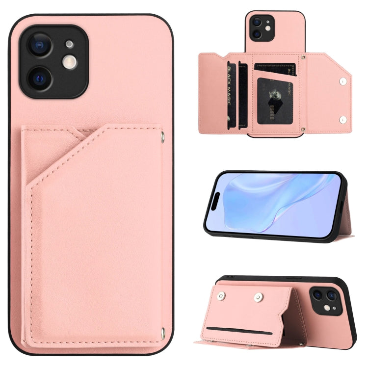 غطاء هاتف بملمس جلدي مع أربع فتحات للبطاقات وحزام معصم، لأجهزة iPhone 12 mini، iPhone 11 Pro Max، iPhone 11، iPhone 11 Pro، iPhone X / XS، iPhone XR، iPhone XS Max، iPhone 7 Plus / 8 Plus