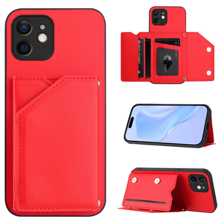 غطاء هاتف بملمس جلدي مع أربع فتحات للبطاقات وحزام معصم، لأجهزة iPhone 12 mini، iPhone 11 Pro Max، iPhone 11، iPhone 11 Pro، iPhone X / XS، iPhone XR، iPhone XS Max، iPhone 7 Plus / 8 Plus