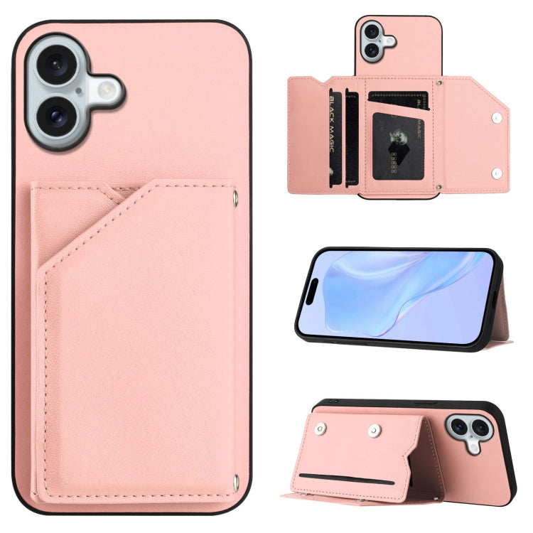 غطاء هاتف بملمس جلدي مع أربع فتحات للبطاقات وحزام معصم، لأجهزة iPhone 17 Pro Max، iPhone 17 Pro، iPhone 17، iPhone Air، iPhone 16 Pro Max، iPhone 16 Pro، iPhone 16 Plus، iPhone 16