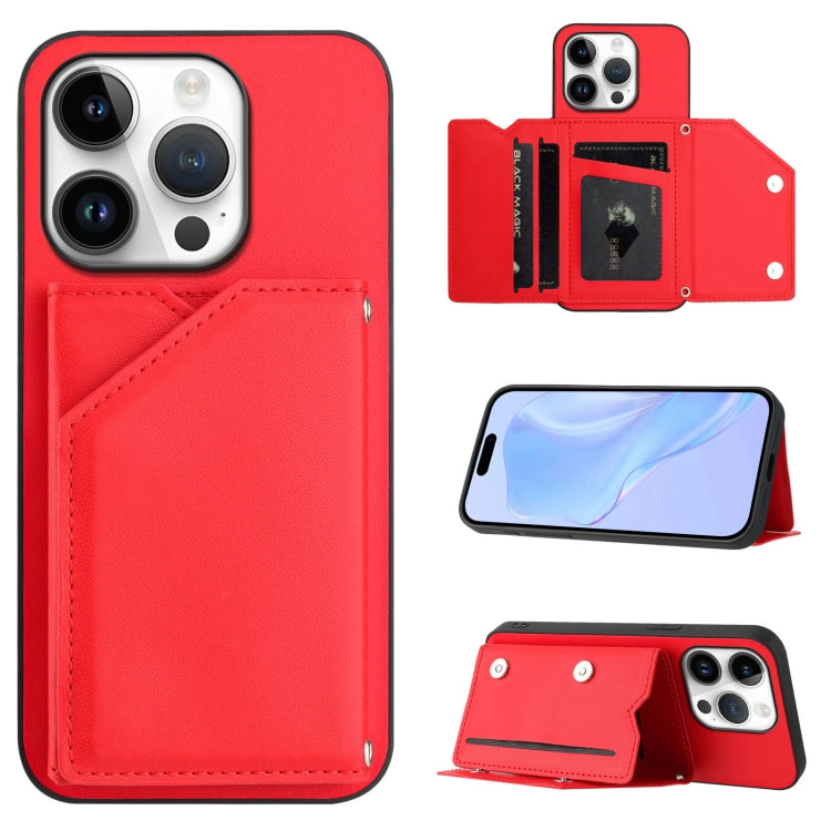 غطاء هاتف بملمس جلدي مع أربع فتحات للبطاقات وحزام معصم، لأجهزة iPhone 17 Pro Max، iPhone 17 Pro، iPhone 17، iPhone Air، iPhone 16 Pro Max، iPhone 16 Pro، iPhone 16 Plus، iPhone 16