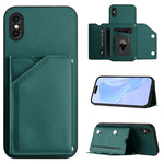 غطاء هاتف بملمس جلدي مع أربع فتحات للبطاقات وحزام معصم، لأجهزة iPhone 12 mini، iPhone 11 Pro Max، iPhone 11، iPhone 11 Pro، iPhone X / XS، iPhone XR، iPhone XS Max، iPhone 7 Plus / 8 Plus