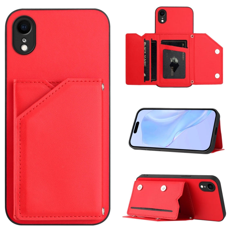 غطاء هاتف بملمس جلدي مع أربع فتحات للبطاقات وحزام معصم، لأجهزة iPhone 12 mini، iPhone 11 Pro Max، iPhone 11، iPhone 11 Pro، iPhone X / XS، iPhone XR، iPhone XS Max، iPhone 7 Plus / 8 Plus