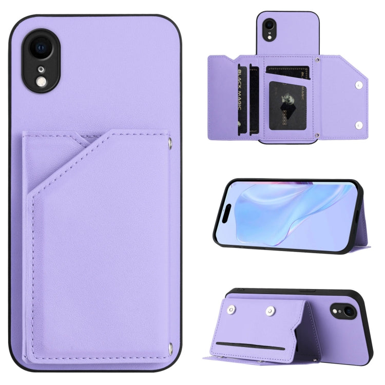 غطاء هاتف بملمس جلدي مع أربع فتحات للبطاقات وحزام معصم، لأجهزة iPhone 12 mini، iPhone 11 Pro Max، iPhone 11، iPhone 11 Pro، iPhone X / XS، iPhone XR، iPhone XS Max، iPhone 7 Plus / 8 Plus