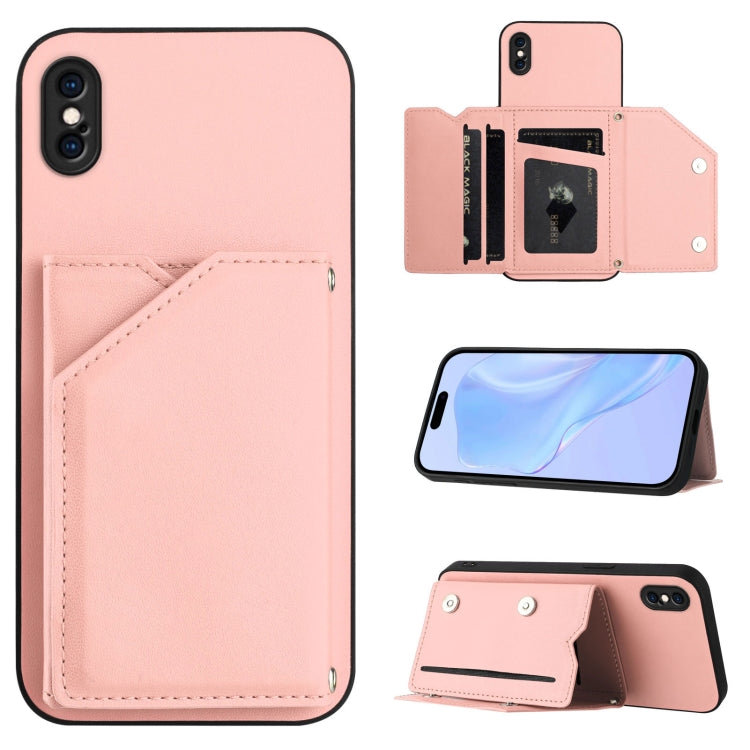 غطاء هاتف بملمس جلدي مع أربع فتحات للبطاقات وحزام معصم، لأجهزة iPhone 12 mini، iPhone 11 Pro Max، iPhone 11، iPhone 11 Pro، iPhone X / XS، iPhone XR، iPhone XS Max، iPhone 7 Plus / 8 Plus