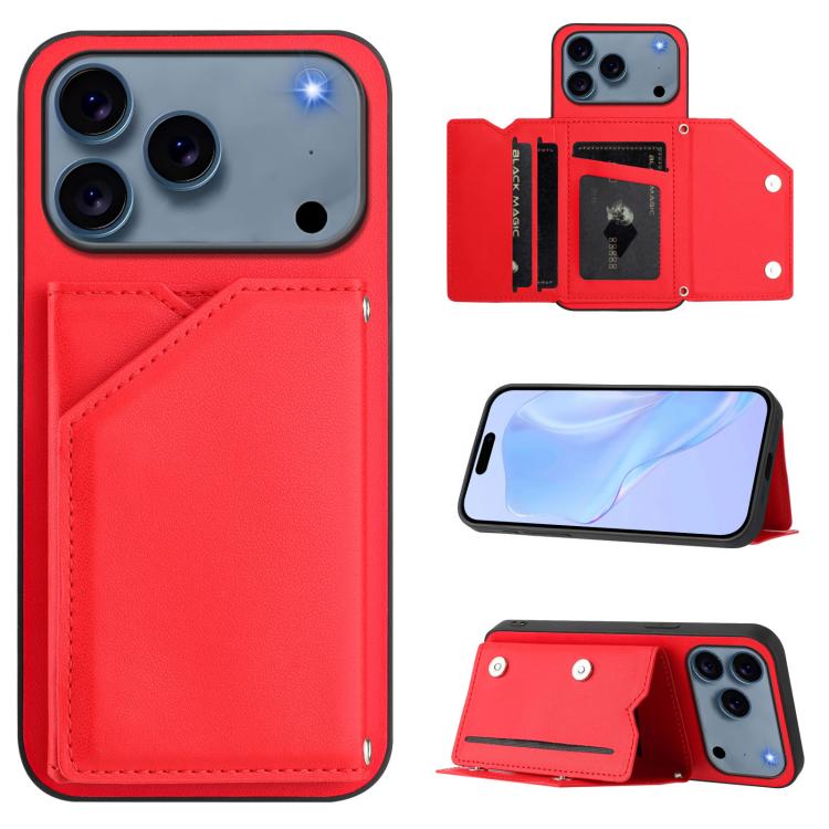 غطاء هاتف بملمس جلدي مع أربع فتحات للبطاقات وحزام معصم، لأجهزة iPhone 17 Pro Max، iPhone 17 Pro، iPhone 17، iPhone Air، iPhone 16 Pro Max، iPhone 16 Pro، iPhone 16 Plus، iPhone 16