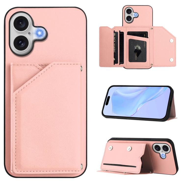 غطاء هاتف بملمس جلدي مع أربع فتحات للبطاقات وحزام معصم، لأجهزة iPhone 17 Pro Max، iPhone 17 Pro، iPhone 17، iPhone Air، iPhone 16 Pro Max، iPhone 16 Pro، iPhone 16 Plus، iPhone 16