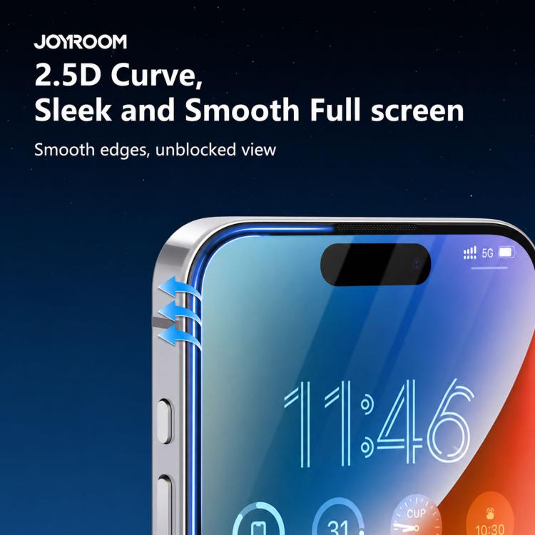 فيلم زجاج مقسى عالي الدقة 2.5D من سلسلة JOYROOM Knight بشاشة كاملة، لهواتف iPhone 17 Pro Max، iPhone 17 Pro، iPhone 17، iPhone Air، iPhone 15 Pro Max، iPhone 15 Pro