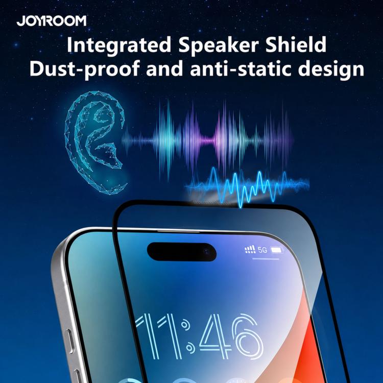 فيلم زجاج مقسى عالي الدقة 2.5D من سلسلة JOYROOM Knight بشاشة كاملة، لهواتف iPhone 17 Pro Max، iPhone 17 Pro، iPhone 17، iPhone Air، iPhone 15 Pro Max، iPhone 15 Pro