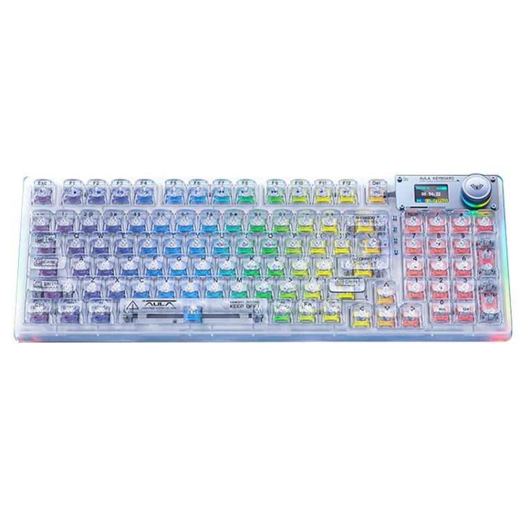 AULA F98Pro V3 لوحة مفاتيح ميكانيكية RGB بثلاثة أوضاع سلكية/2.4G/بلوتوث مع 99 مفتاح، محور كريستال جليدي